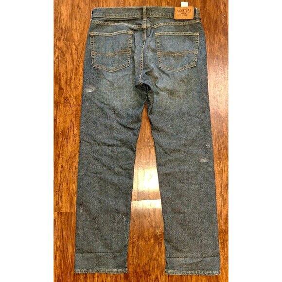 Mens Signature Levi Strauss & Co. Straight Fit Distressed Blue Denim Jeans Sz 36 - Picture 4 of 11